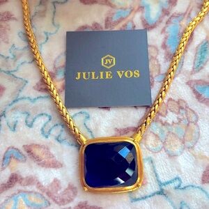 Julie Vos Rare 24k gold plated navy blue Italian glass statement necklace